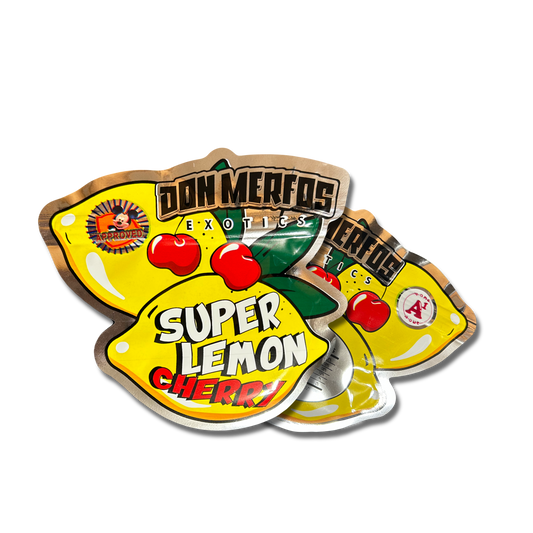 Don Merfos Exotics Super Lemon Cherry Glossy Metallic 3.5G Die Cut Resealable Mylar Bags (Packaging Only)