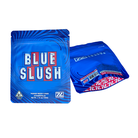 Seven Leaves Blue Slush Matte Texture 3.5G Rectangular Resealable Mylar Bags (Packaging Only)