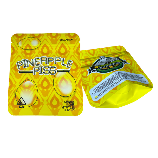 Pineapple Piss Soft Touch 3.5G Rectangular Resealable Mylar Bags (Packaging Only)